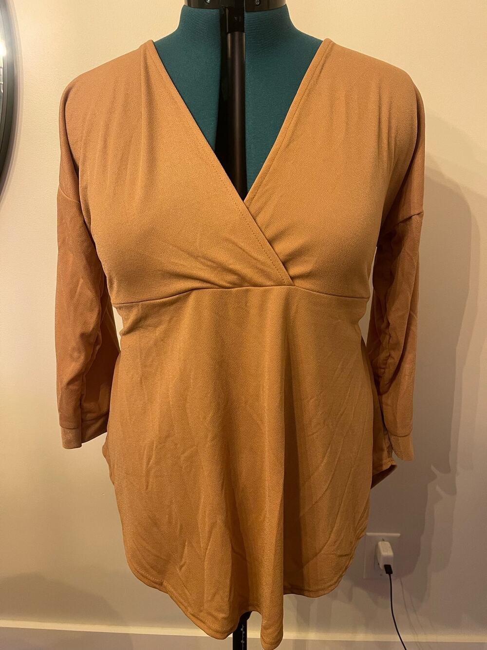 Pretty Little Thing Brown 3/4 Sleeve Blouse with Tie Back Size 18